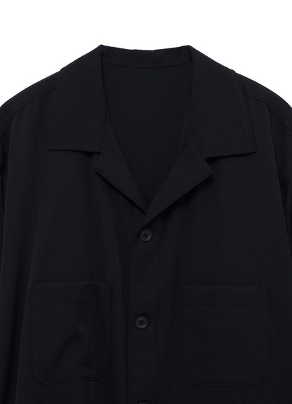 WOOL GABARDINE OPEN COLLAR FRONT SHOULDER BLOUSE