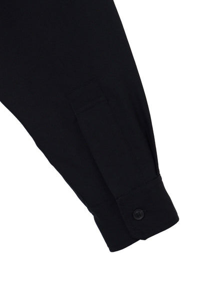 WOOL GABARDINE OPEN COLLAR FRONT SHOULDER BLOUSE