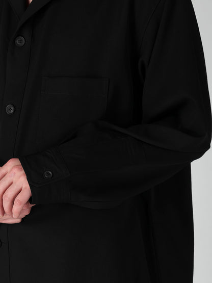 WOOL GABARDINE OPEN COLLAR FRONT SHOULDER BLOUSE