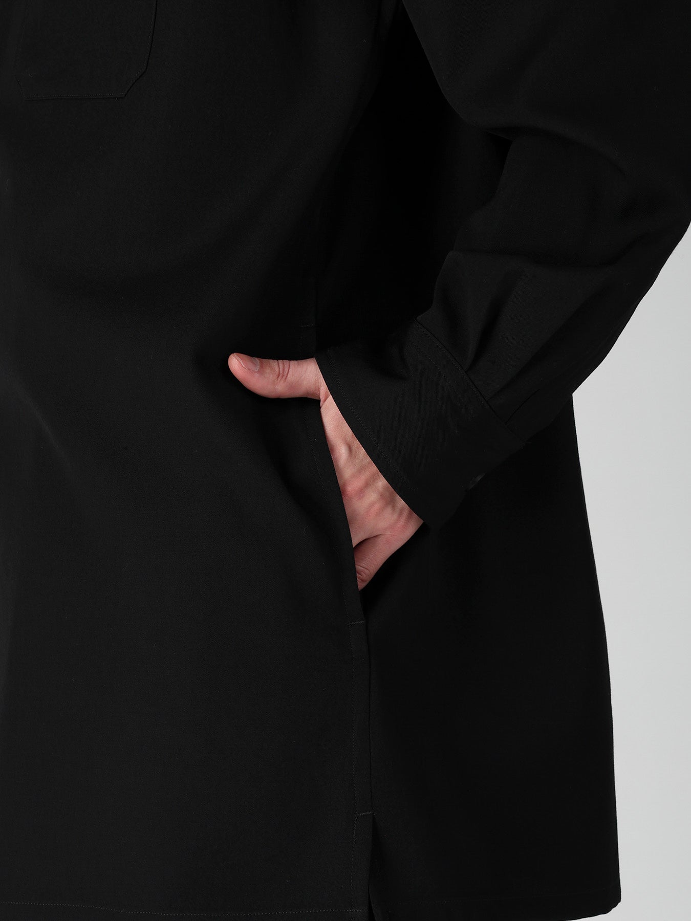 WOOL GABARDINE OPEN COLLAR FRONT SHOULDER BLOUSE – THE SHOP YOHJI