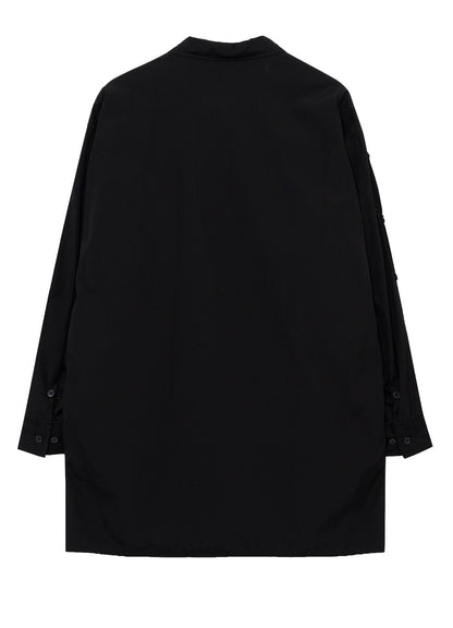 CHAIN STITCH BROAD OPEN COLLAR SHOULDER SLIT BLOUSE