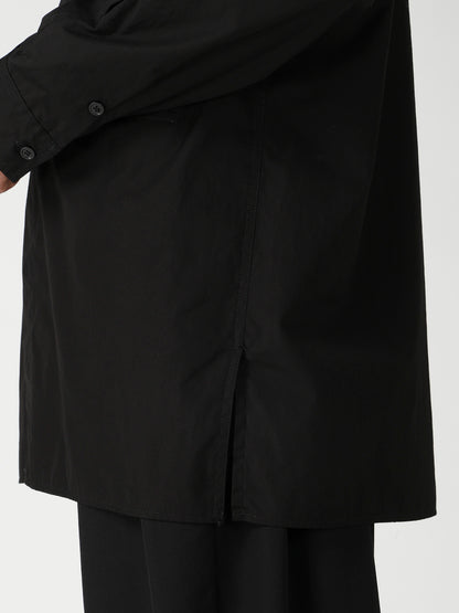 CHAIN STITCH BROAD OPEN COLLAR SHOULDER SLIT BLOUSE
