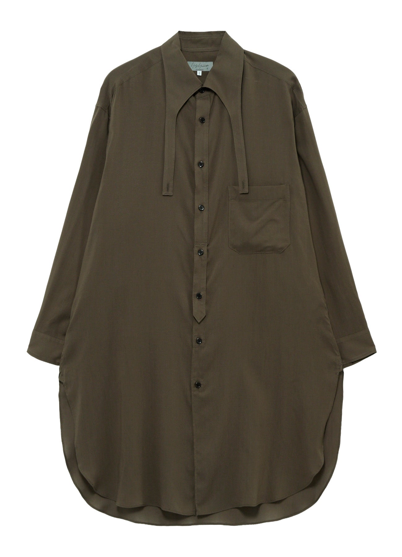 CELLULOSE LAWN COLLAR TAB LONG BLOUSE