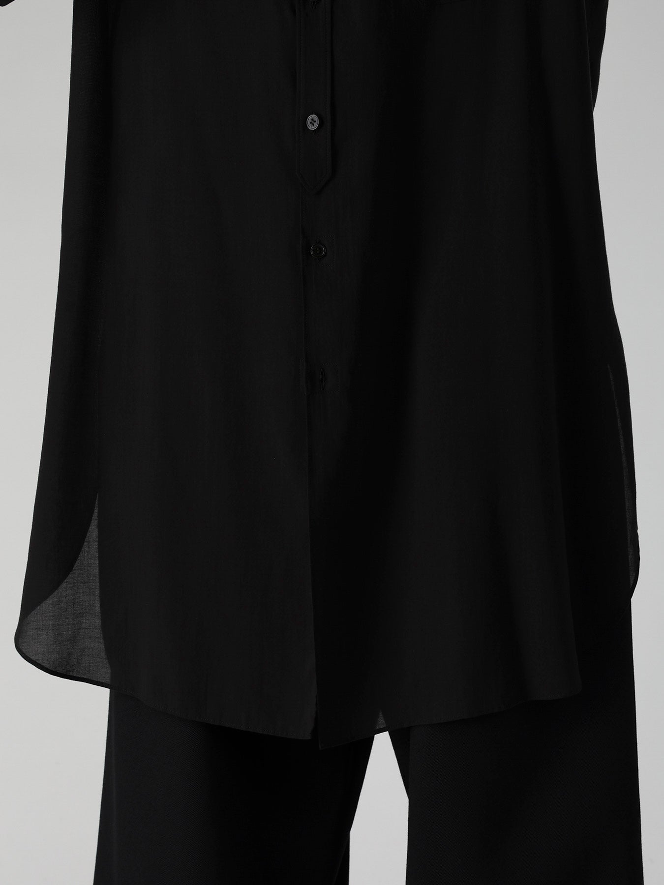 CELLULOSE LAWN COLLAR TAB LONG BLOUSE