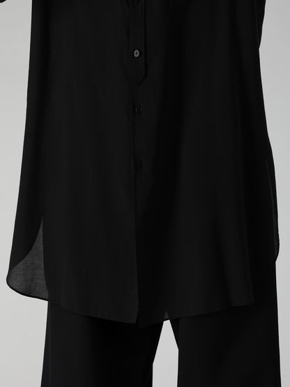 CELLULOSE LAWN COLLAR TAB LONG BLOUSE