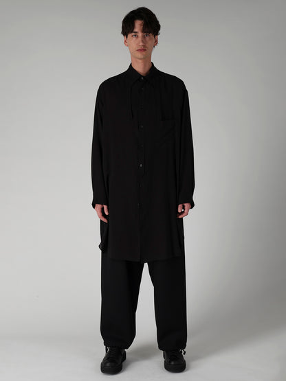 CELLULOSE LAWN COLLAR TAB LONG BLOUSE