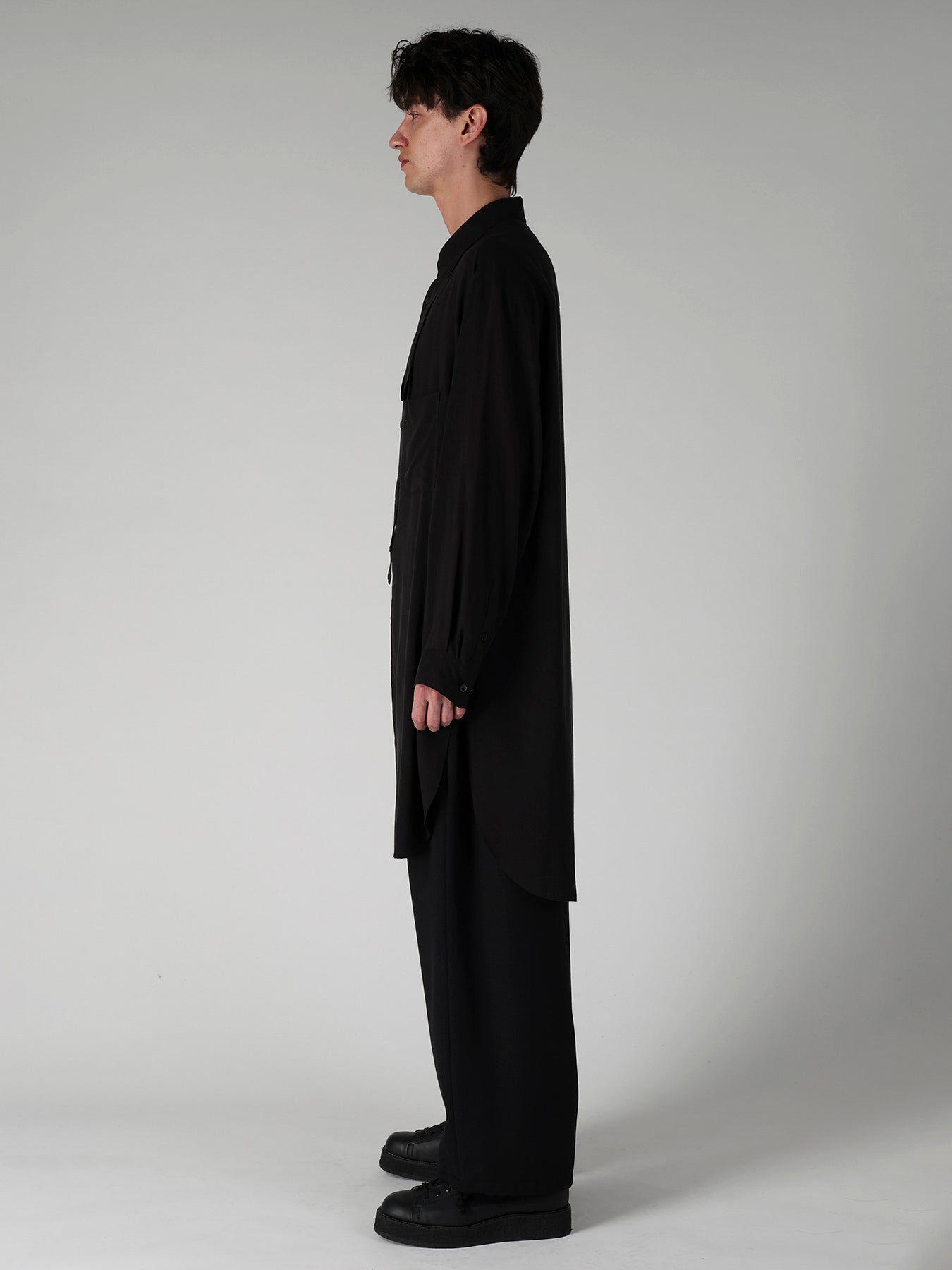 CELLULOSE LAWN COLLAR TAB LONG BLOUSE