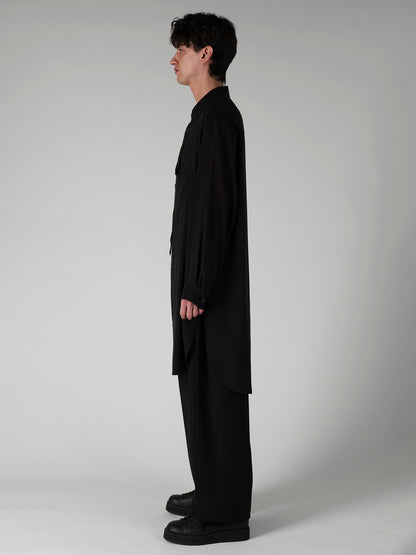 CELLULOSE LAWN COLLAR TAB LONG BLOUSE