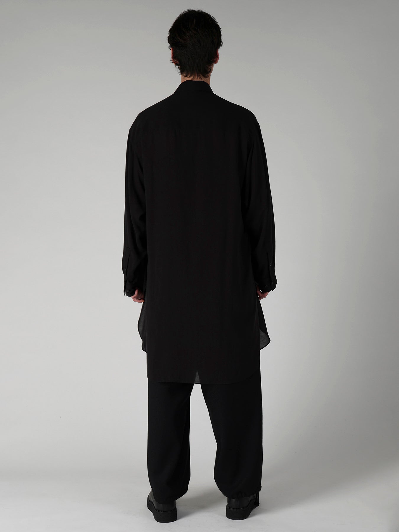CELLULOSE LAWN COLLAR TAB LONG BLOUSE