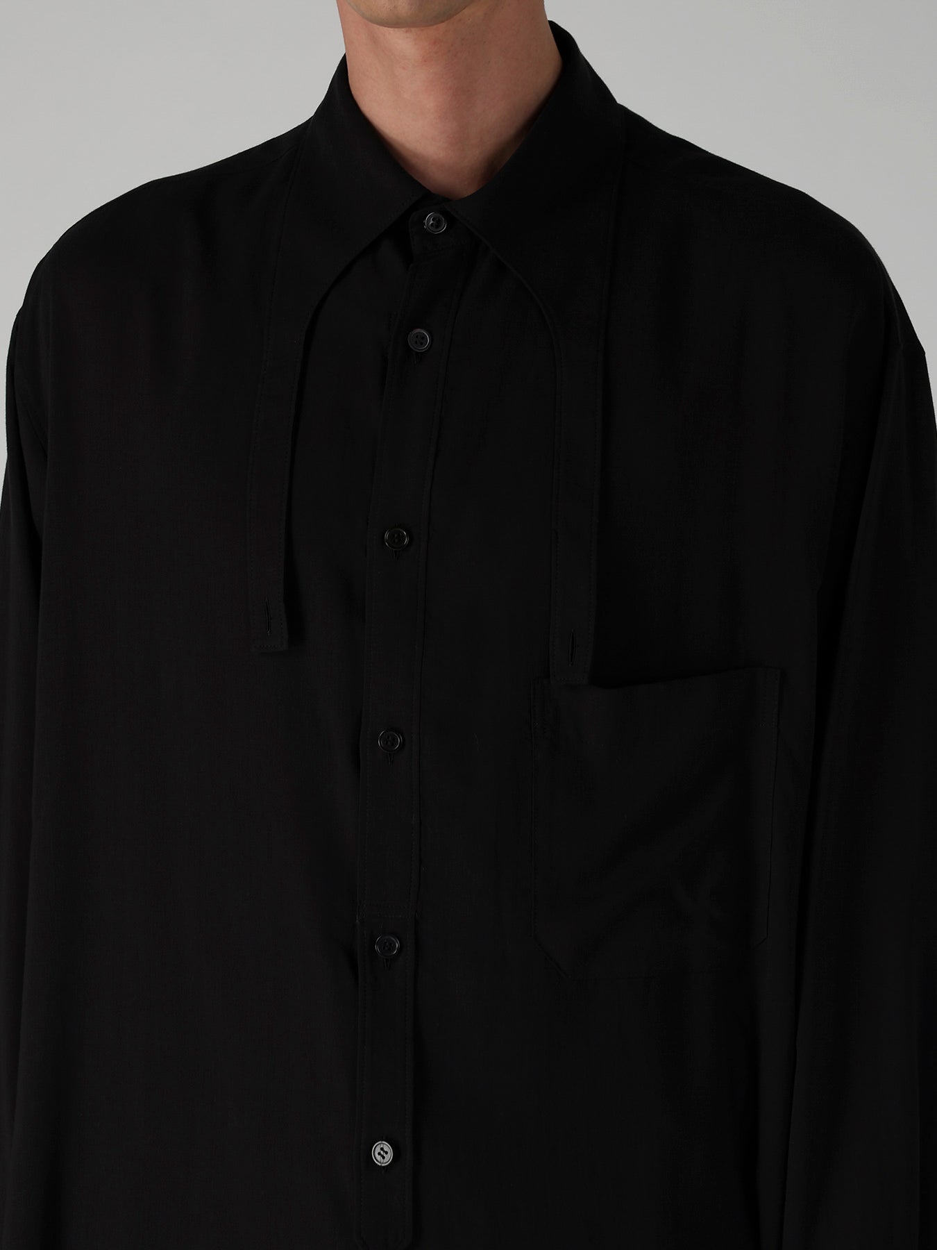 CELLULOSE LAWN COLLAR TAB LONG BLOUSE