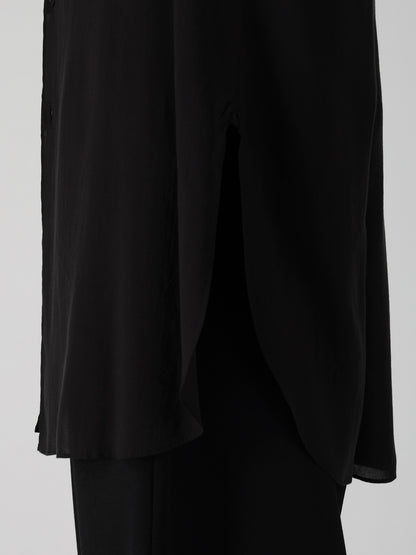 CELLULOSE LAWN COLLAR TAB LONG BLOUSE