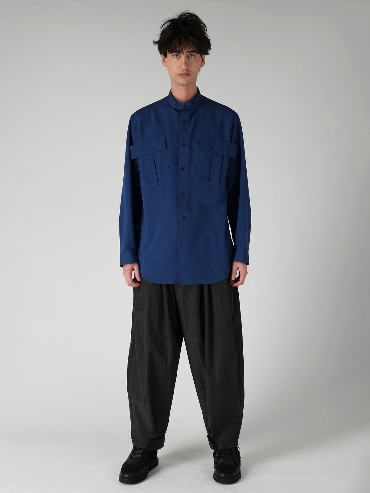 PE/NY SPLIT YARN TAFFETA POCKET DETAIL BLOUSE