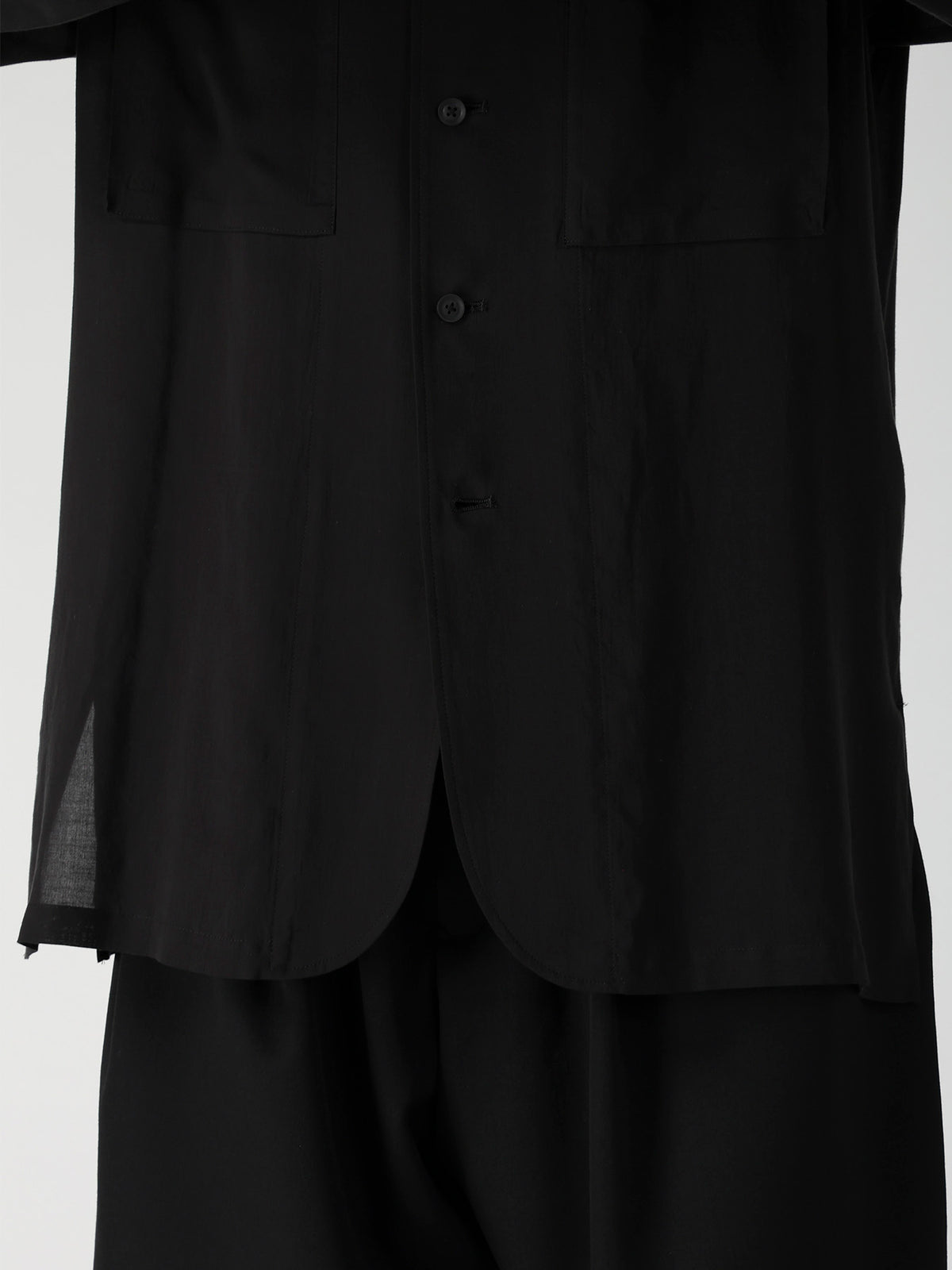 CELLULOSE LAWN STAND COLLAR ROUND HEM BLOUSE