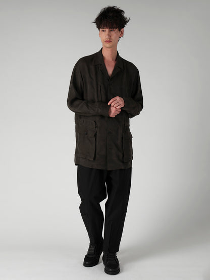 PIGMENT DYE TWILL OPEN COLLAR WAIST STRING BLOUSE