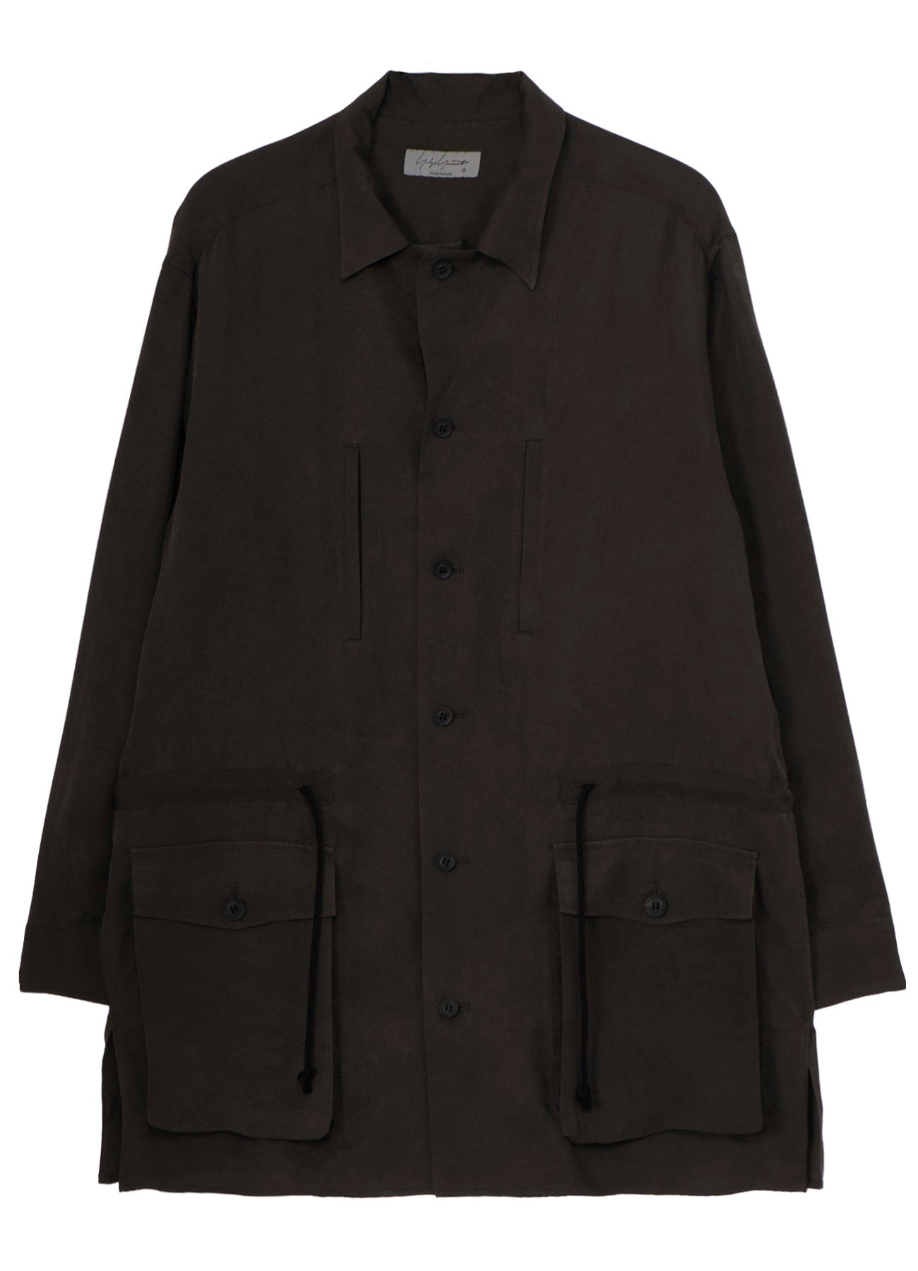 PIGMENT DYE TWILL OPEN COLLAR WAIST STRING BLOUSE