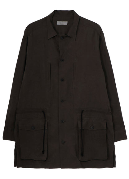 PIGMENT DYE TWILL OPEN COLLAR WAIST STRING BLOUSE