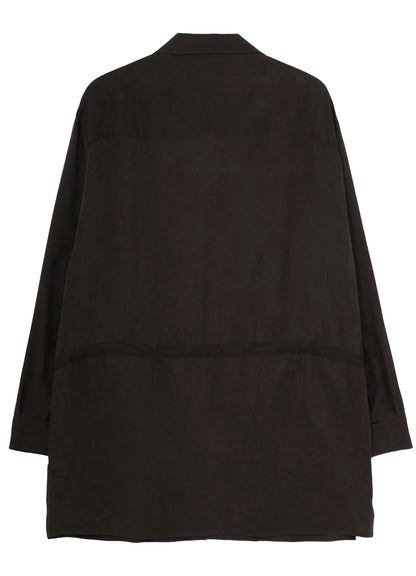 PIGMENT DYE TWILL OPEN COLLAR WAIST STRING BLOUSE