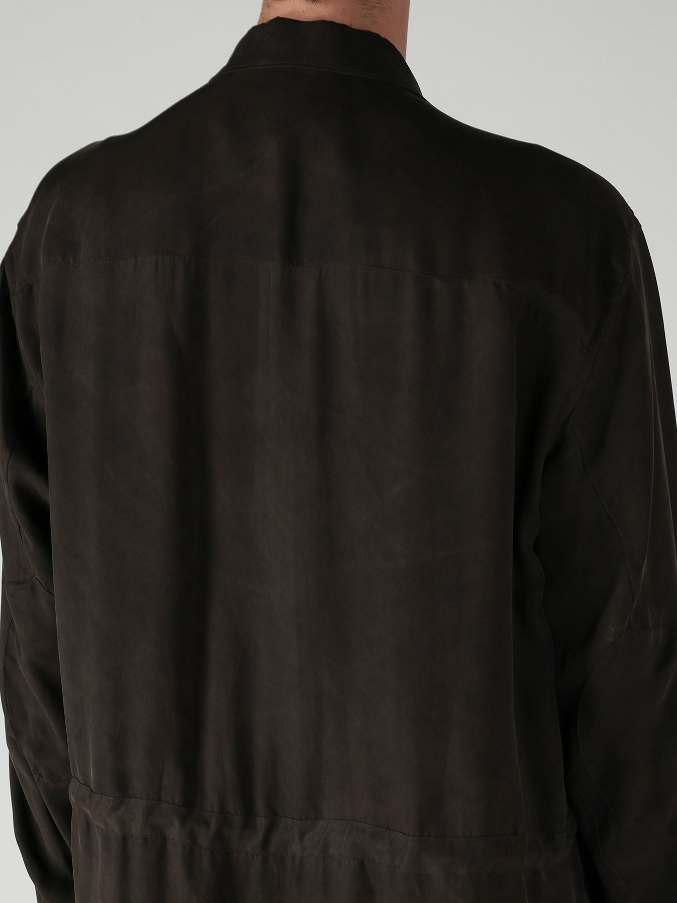 PIGMENT DYE TWILL OPEN COLLAR WAIST STRING BLOUSE