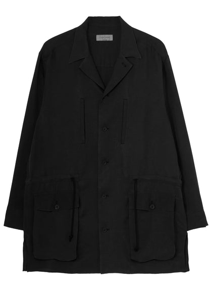 PIGMENT DYE TWILL OPEN COLLAR WAIST STRING BLOUSE