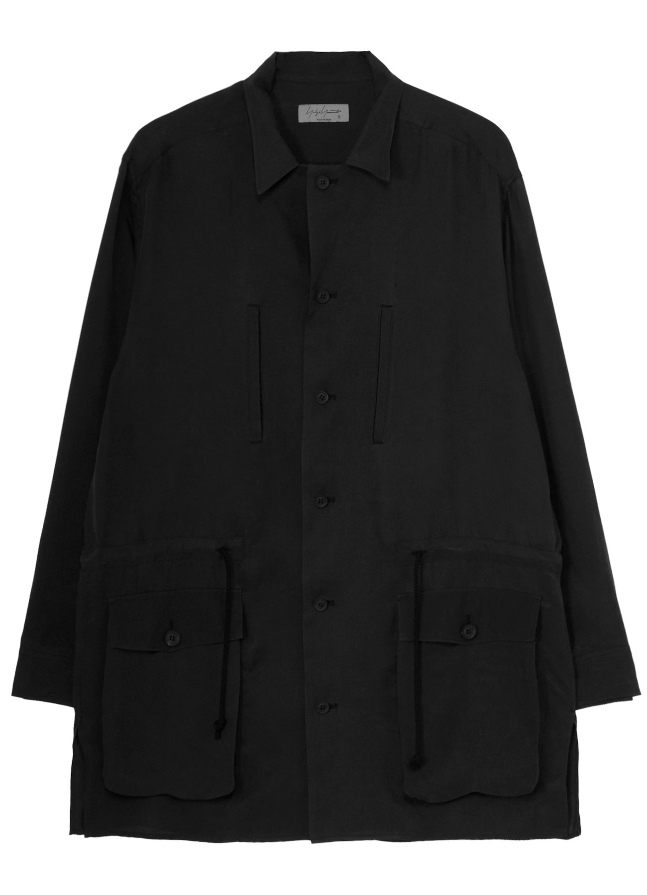 PIGMENT DYE TWILL OPEN COLLAR WAIST STRING BLOUSE