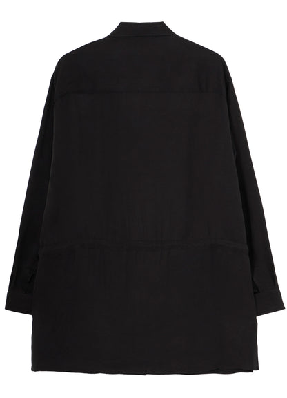 PIGMENT DYE TWILL OPEN COLLAR WAIST STRING BLOUSE