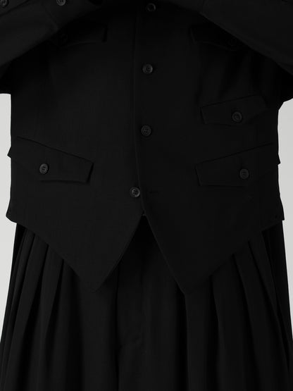 WOOL GABARDINE VEST LAYERED BLOUSE