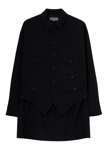 WOOL GABARDINE VEST LAYERED BLOUSE