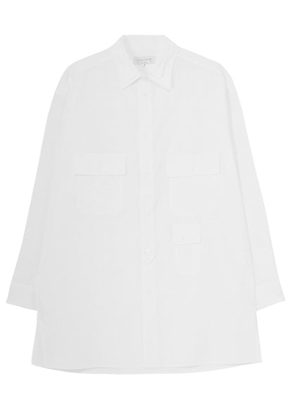 COTTON BROAD PEN POCKET DOUBLE COLLAR BLOUSE