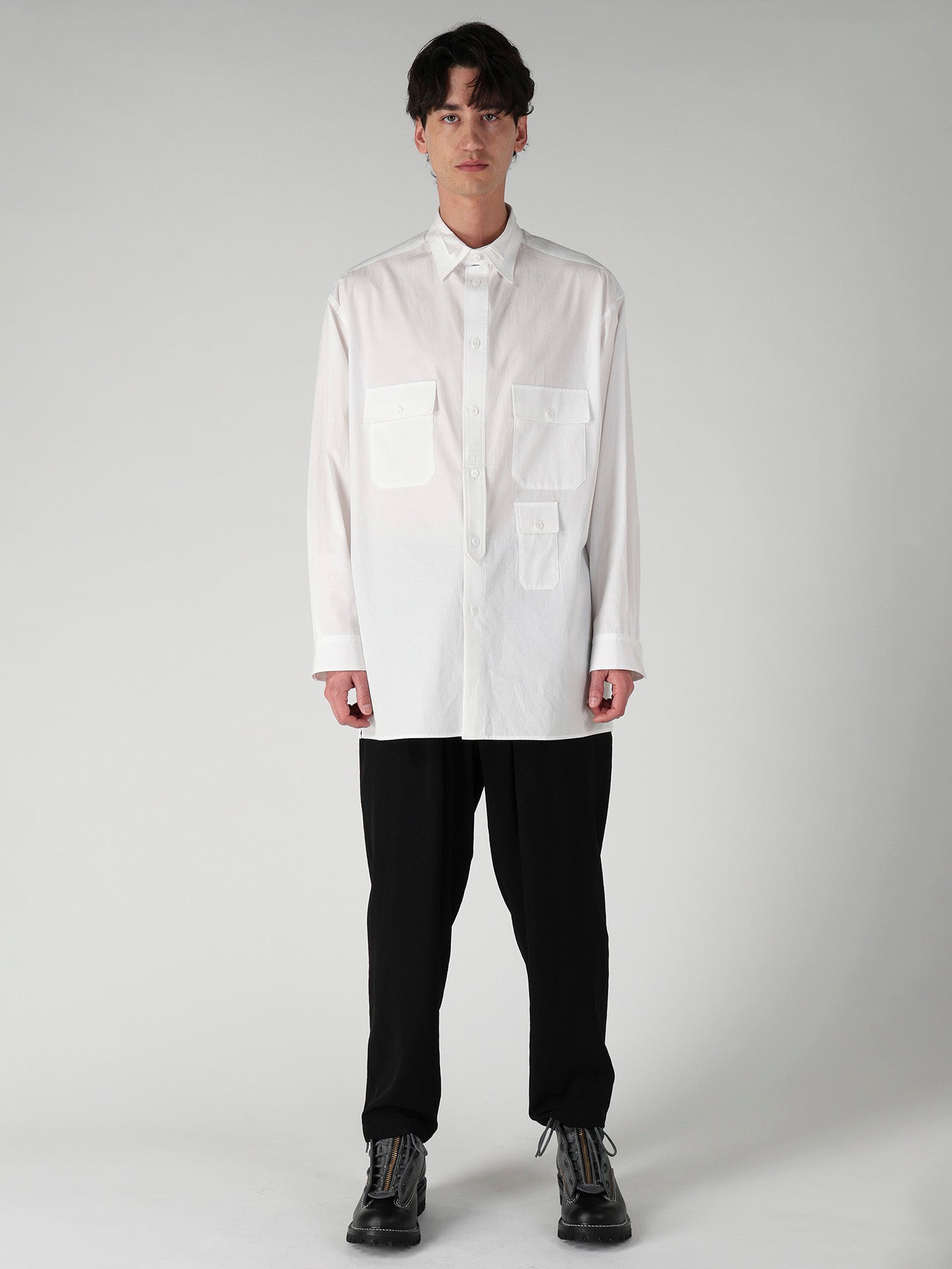 COTTON BROAD PEN POCKET DOUBLE COLLAR BLOUSE