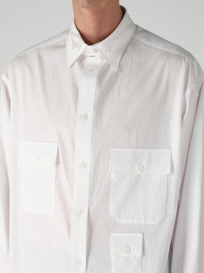 COTTON BROAD PEN POCKET DOUBLE COLLAR BLOUSE