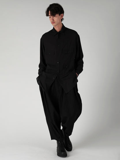 CELLULOSE LAWN PEN POCKET DOUBLE COLLAR BLOUSE