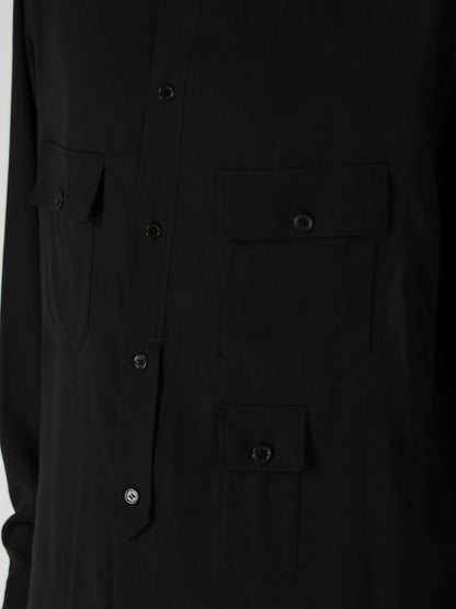 CELLULOSE LAWN PEN POCKET DOUBLE COLLAR BLOUSE