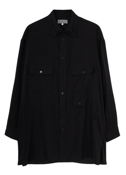 CELLULOSE LAWN PEN POCKET DOUBLE COLLAR BLOUSE