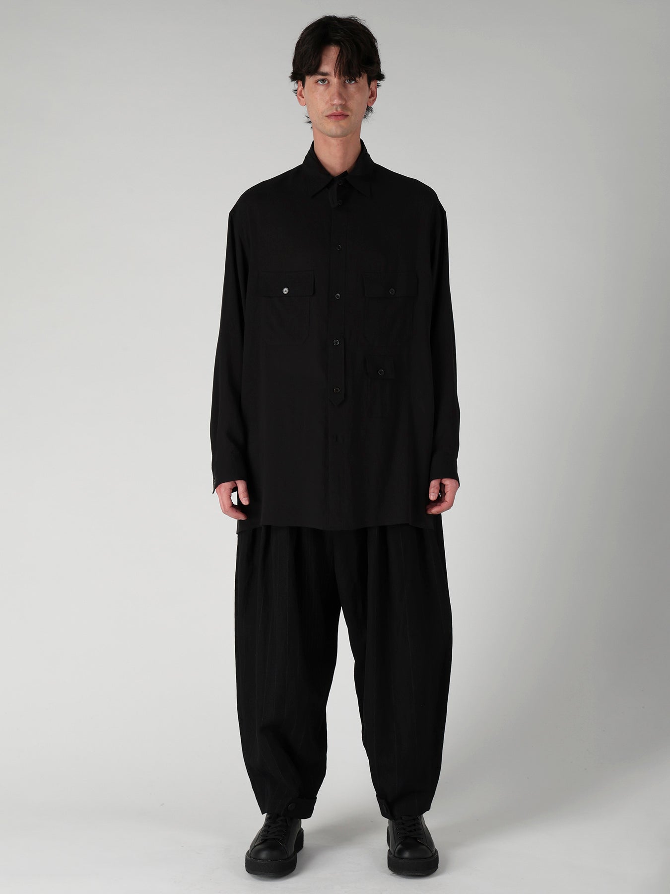CELLULOSE LAWN PEN POCKET DOUBLE COLLAR BLOUSE