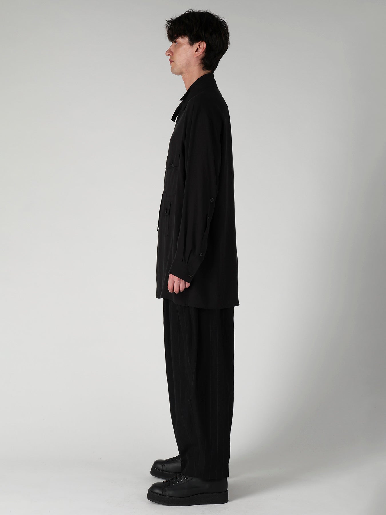 CELLULOSE LAWN PEN POCKET DOUBLE COLLAR BLOUSE