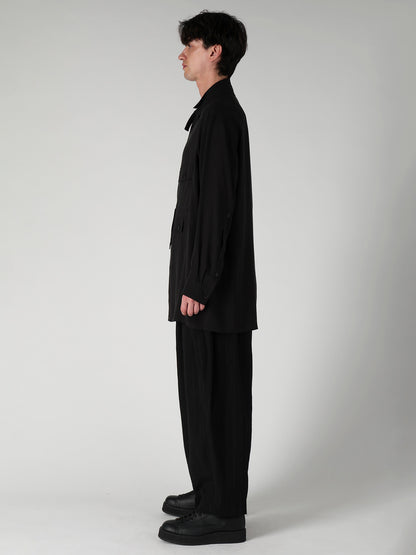 CELLULOSE LAWN PEN POCKET DOUBLE COLLAR BLOUSE