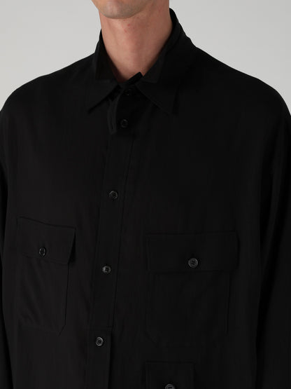 CELLULOSE LAWN PEN POCKET DOUBLE COLLAR BLOUSE