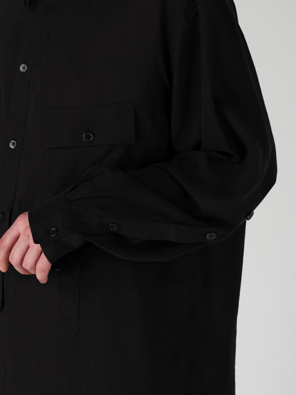 CELLULOSE LAWN PEN POCKET DOUBLE COLLAR BLOUSE