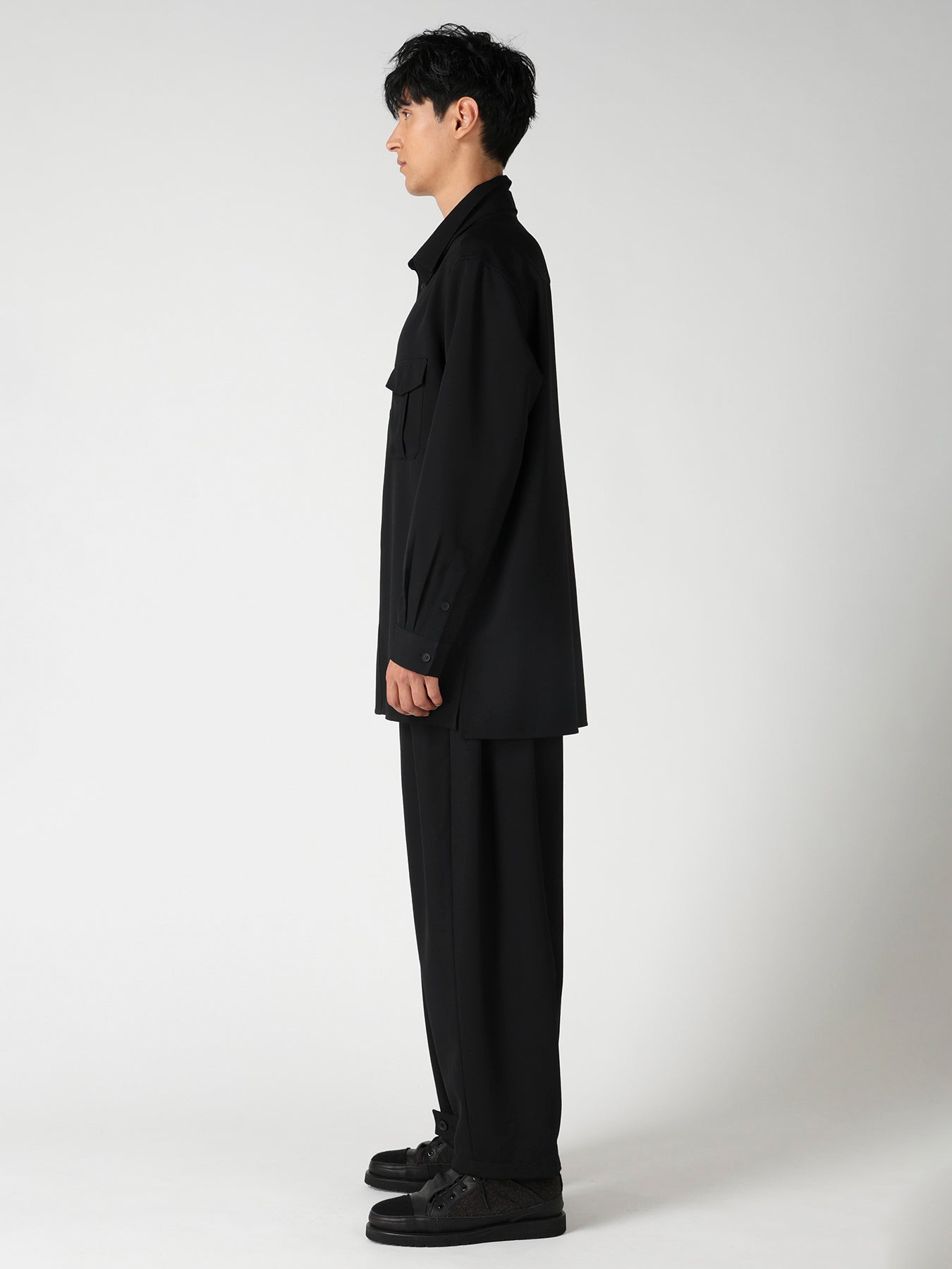 WOOL GABARDINE DOUBLE COLLAR BLOUSE