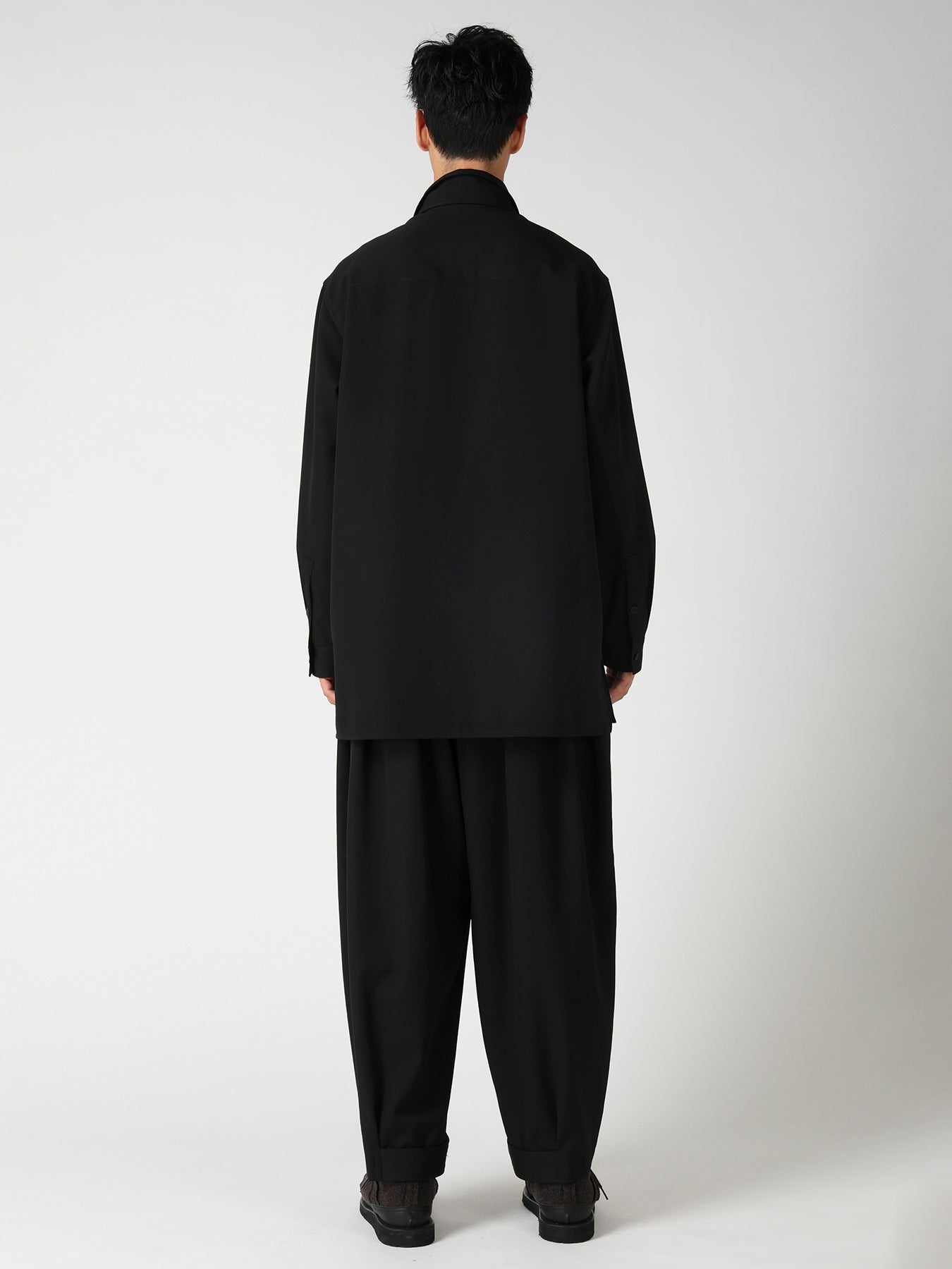 WOOL GABARDINE DOUBLE COLLAR BLOUSE