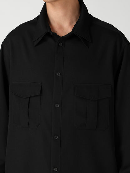 WOOL GABARDINE DOUBLE COLLAR BLOUSE