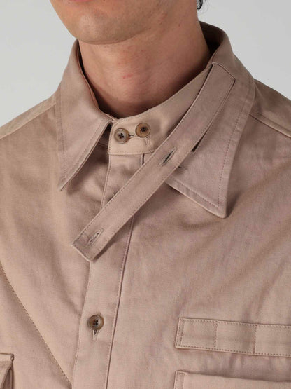 MILITARY BACK SATIN PADDED PANEL COLLAR BELT BLOUSE