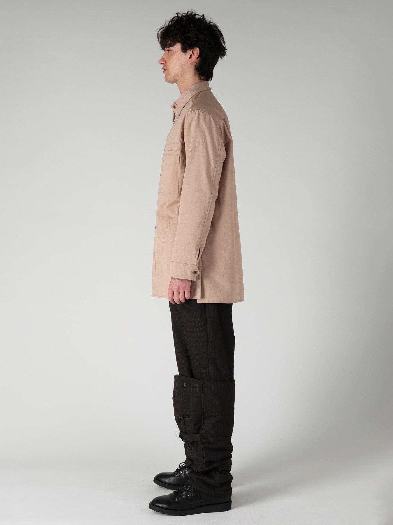 MILITARY BACK SATIN PADDED PANEL COLLAR BELT BLOUSE
