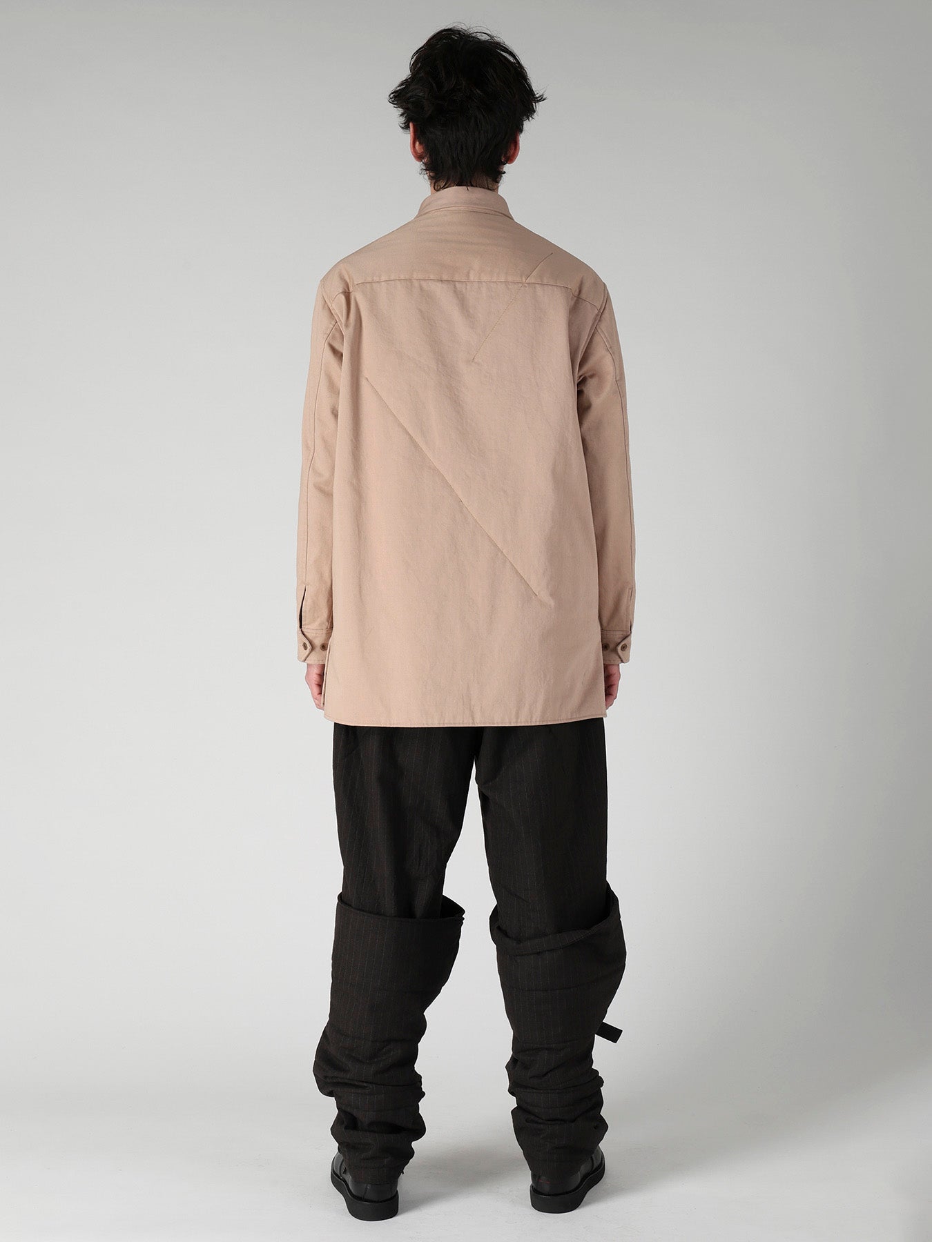 MILITARY BACK SATIN PADDED PANEL COLLAR BELT BLOUSE