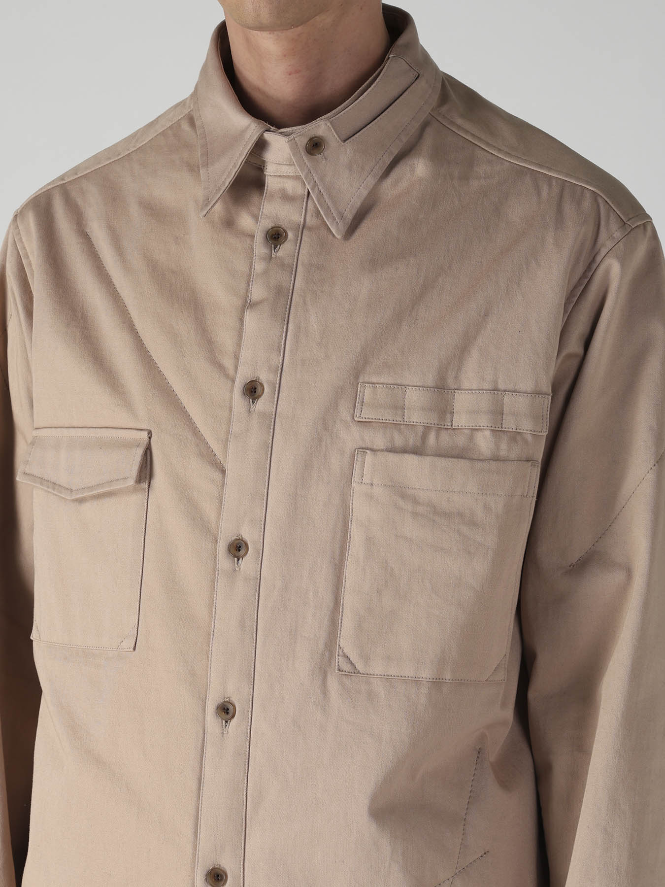 MILITARY BACK SATIN PADDED PANEL COLLAR BELT BLOUSE
