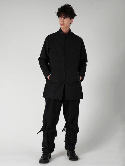 NY SPUN GABARDINE BLACK PADDED ZIP DOT BUTTON BLOUSE