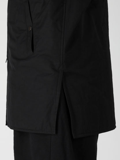 NY SPUN GABARDINE BLACK PADDED ZIP DOT BUTTON BLOUSE