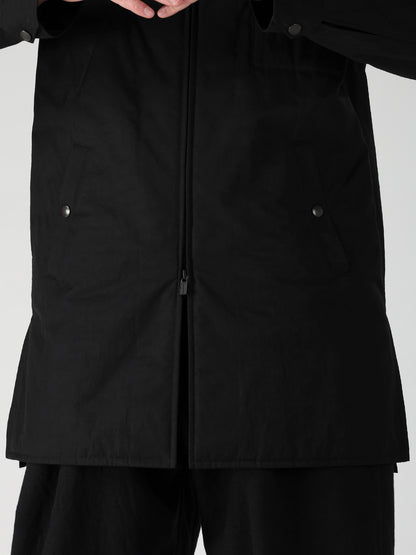 NY SPUN GABARDINE BLACK PADDED ZIP DOT BUTTON BLOUSE