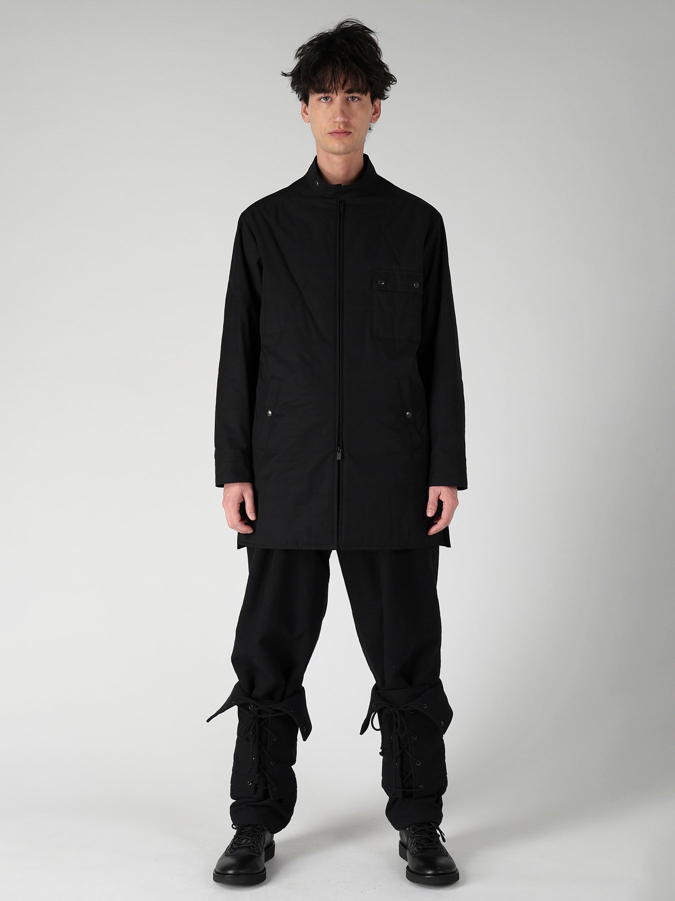 NY SPUN GABARDINE BLACK PADDED ZIP DOT BUTTON BLOUSE – THE SHOP