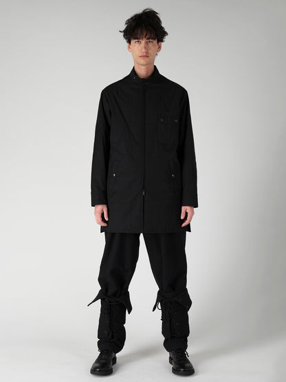 NY SPUN GABARDINE BLACK PADDED ZIP DOT BUTTON BLOUSE